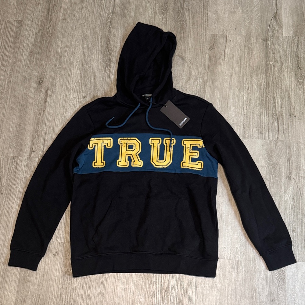 True Religion Black Hoodie with Navy Accents